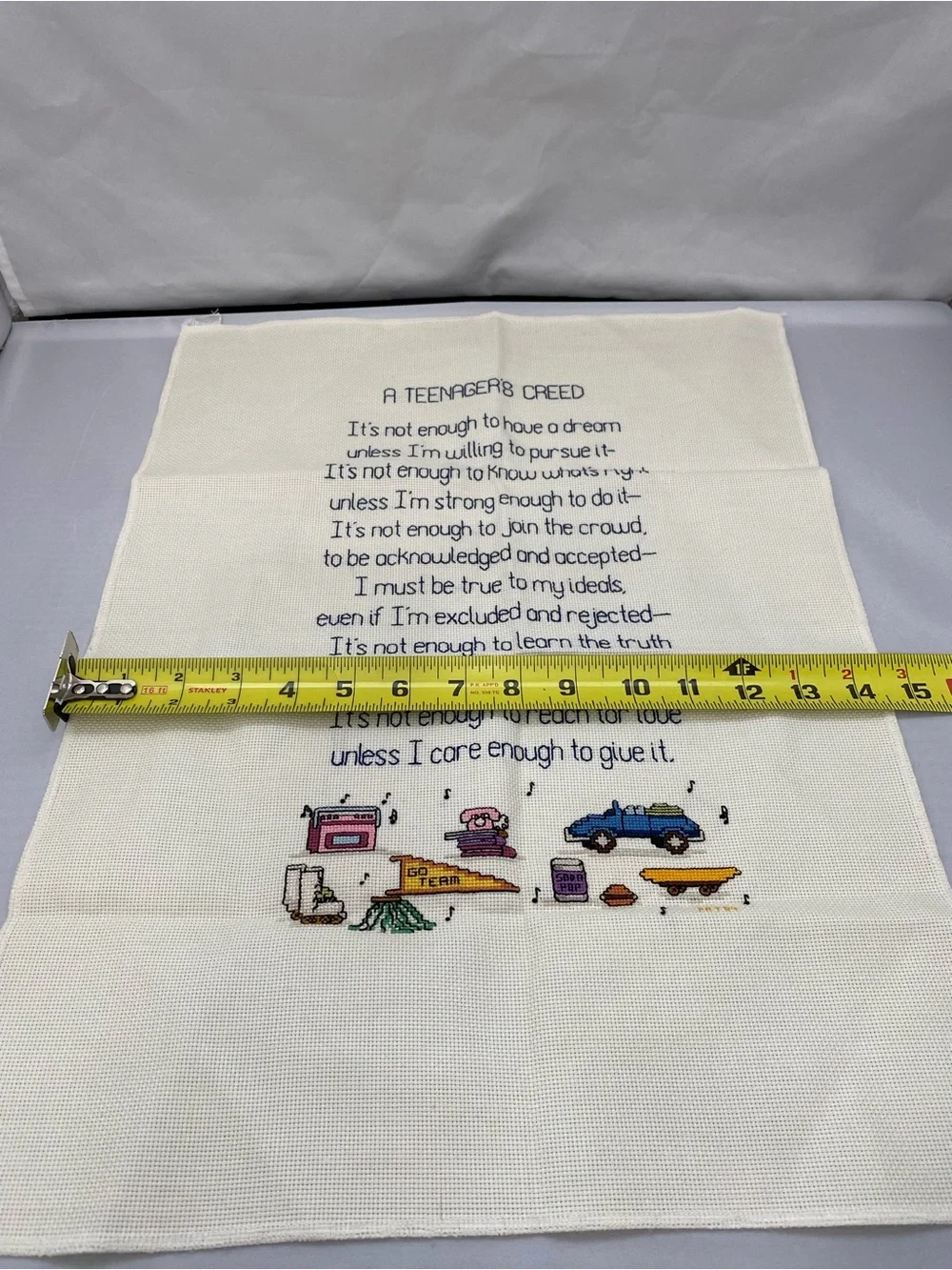 Embroidered 'A Teenager's Creed' Wall Hanging - Cream with Multicolor Accents